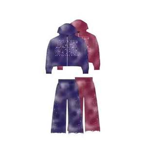 Streetwear survêtement vintage unisexe avec logo personnalisé surdimensionné 100% coton polaire sunfade lavé à l'acide ensemble de pantalons de survêtement à capuche évasés tissés - Product Image 2