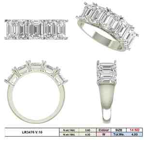 4ct 5 piedra corte esmeralda media eternidad anillo de bodas 14K oro Esmeralda forma compromiso aniversario anillo rodio plateado para fiestas - Product Image 3