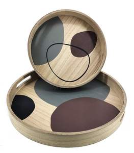 High Quality <b>Resin</b> Tray MDF Wooden Round Serving Lacquer Decorative Platter With Cutout Handles For Ottoman <b>Coffee</b> <b>Table</b> Food - Product Image 6