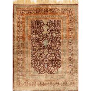 พรมไหมถักมือสีน้ำตาลเบจ Gulmarg รุ่น Paem-1123 ลายวิสโคสเมดัลเลียน สำหรับปูพื้นบ้าน รูปทรงสี่เหลี่ยมผืนผ้า เหมาะสำหรับห้องโถง ห้องนั่งเล่น - Product Image 1