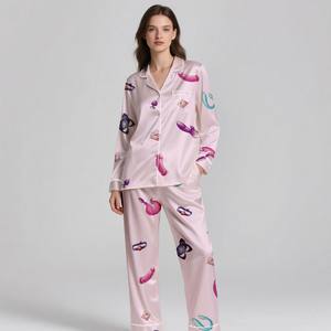 Breathable Soft Silk Satin Luxury Adult Sleepwear 2-Piece <b>Pajamas</b> Set Long/Short Sleeve Options Custom Logo Branding Available - Product Image 5