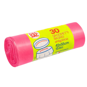 Set sacchi spazzatura 30 pz (15Lt) antigoccia bagno con legaccio Rosa CO942015 - Product Image 2