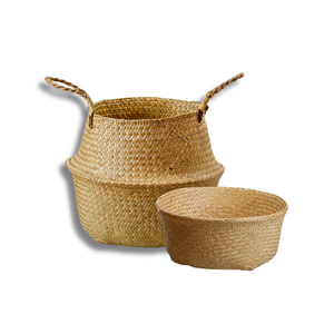 Cestas decorativas naturales para el vientre de hierba marina, cesta de paja multiusos hecha a mano para juguetes, lavandería, mantas y cubiertas para macetas - Product Image 1