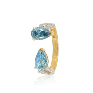 14K Solid Gold 2.07 Carat Blue Lab Grown Diamond Pear Open Bypass <b>Ring</b> Luxury <b>Adjustable</b> Trendy IGI Certified Fine Jewelry for - Product Image 3