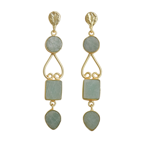 ต่างหูห้อยยาวประดับอะมาโซไนต์ทองเหลืองชุบโรเดียม - Product Image 1