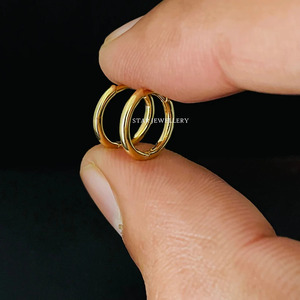 Pendiente de aro de oro macizo de 14K y anillo de nariz Joyería fina. - Product Image 3