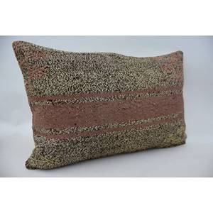 Beige 16x24 Inch Wool Kantha Rug Rustic Vintage Patterned <b>Pillow</b> Hand Woven Technique Eco-Friendly Non-Slip Removable Washable - Product Image 2
