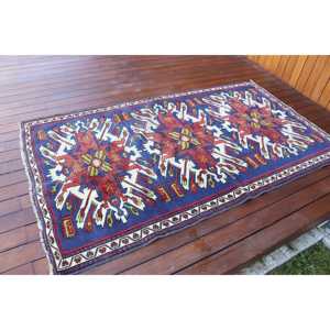 พรมตุรกีวินเทจ ขนาด 3.7x6.5 ฟุต (113x198 ซม.) ลายต้นไม้และพืชสีน้ำเงิน - Product Image 2