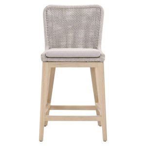 Modern Light Grey Rattan Bar <b>Stool</b> With Wooden Frame And Cushion Seat For <b>Outdoor</b> Garden Use - Product Image 3