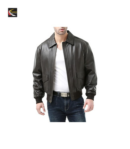 Blouson aviateur universitaire en cuir noir approvisionnement en usine prix de gros bon marché production en vrac - Product Image 4