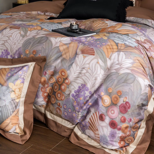 OEM/ODM, 100% coton, impression numérique, 4 pièces, housse <span class=keywords><strong>de</strong></span> <span class=keywords><strong>couette</strong></span> <span class=keywords><strong>de</strong></span> luxe à bordure large, drap <span class=keywords><strong>de</strong></span> lit doux et respirant pour hôtel, ensemble <span class=keywords><strong>de</strong></span> literie pour la maison - Product Image 5