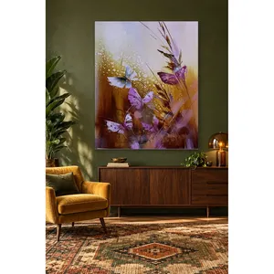 Impression sur toile Fida avec des papillons violets et des tiges de blé - Product Image 4