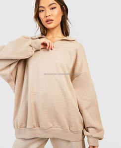 Sudadera de cuello redondo con insignia impresa personalizada para mujer de algodón 100%, manga larga de gran tamaño para otoño - Product Image 2