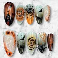 NBL-JX-241 Faux Ongles à Presser Halloween Spirale 3D Araignée Chauve-souris Château Ombré Réutilisables Vente en Gros