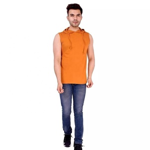 Pull à capuche sans manches d'été pour hommes gilet d'entraînement de course à pied de sport imprimé motif haut de survêtement coupe épaule tissu teint uni - Product Image 3