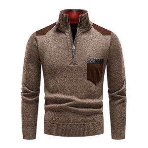 กําหนดเอง OEM ODM เสื้อกันหนาวผู้ชายแขนยาวเสื้อถักลูกเรือคอนักออกแบบผ้าฝ้ายถักผู้ชายถักเสื้อกันหนาวซิปครึ่ง - Product Image 1