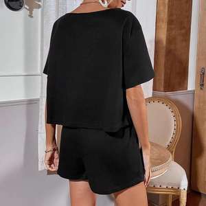 Conjuntos de mujer al por mayor conjuntos cortos informales de alta calidad para mujer/Conjunto de camiseta y pantalones cortos de algodón con logotipo personalizado de 2 piezas para mujer - Product Image 5