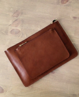 Dompet Kulit Asli Coklat Solid Tipis Tahan Lama Modern Vintage Berkualitas Tinggi Tahan Air dengan Ritsleting Minimalis 7