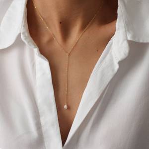 จี้มุกน้ำจืดธรรมชาติสร้อยคอ925ชุบทองดีไซน์เนอร์สร้อยคอแบบคลาสสิก - Product Image 2