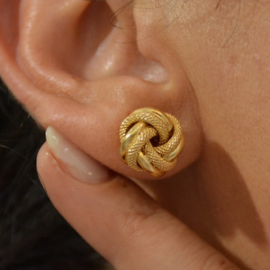 Pendientes de tuerca de oro de 14 quilates hechos a mano para mujer, joyería de oro auténtico sólido de estilo Vintage para fiesta chapada en oro - Product Image 2