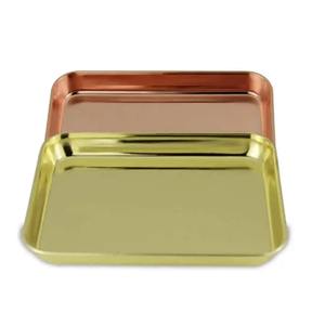 Venta de fábrica, bandeja de plato redondo de cobre dorado, bandeja de cobre de acero inoxidable, plato de comida para equipo de boda - Product Image 4