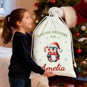 Personalized Cute Snowman <b>Drawstring</b> <b>Canvas</b> Gift <b>Bag</b> Special Delivery for Kids and Family for Christmas Parties - Product Image 5