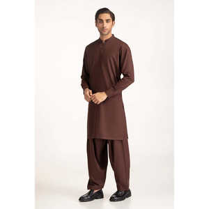 Traje Largo para Hombre, Color Marrón, Bordado, Cierre de un Solo Botón - Product Image 2