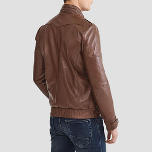 Chaqueta de Motociclista de Cuero Genuino Marrón Premium, Precio al por Mayor, Cierre de Cremallera, Bolsillos Dobles Delanteros, Estilo Urbano - Product Image 4