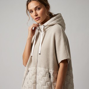 Quilted, Rib-Knit, Mixed-Fabric Hooded <b>Jacket</b> <b>with</b> <b>Zipper</b> and Zippered <b>Pockets</b>; Sizes S-M-L; Fits Sizes 36-46 - Product Image 3