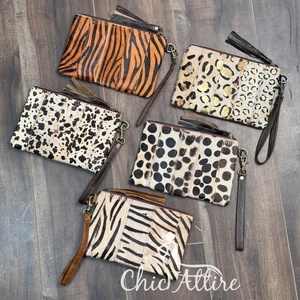 2025กระเป๋าคลัทช์พู่ห้อยหนังวัวแท้พิมพ์ลายสัตว์ขนาดเล็กช่องใส่บัตรเครดิต - Product Image 1