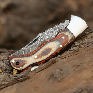 Couteau de camping en acier damas fait main personnalisé Lame D2 de haute qualité avec manche en bois OEM Couteau utilitaire pliant de poche - Product Image 2