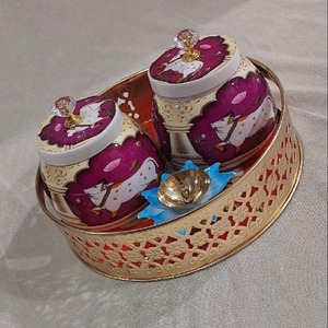 Juego de tarros y bandejas de metal decorativo con diseño Pichwai para artesanía india, regalo de devolución de boda y decoración del hogar - Product Image 4