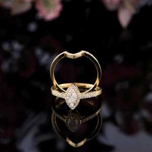 14K oro amarillo 0,32 quilates corte redondo diamante boda anillo romántico compromiso y aniversario regalo conjunto para fiestas y promesas - Product Image 1