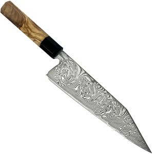 Venta al por mayor personalizado OEM ODM fábrica de cubiertos profesional nuevo cuchillo de Chef de acero de Damasco con cuerno negro y mango de madera de Olivo - Product Image 1