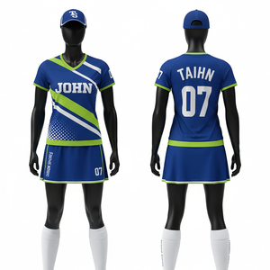 Uniforme de Hockey sobre Césped para Mujer, 180 GSM, Poliéster Transpirable Sublimado, Conjunto de Falda y Jersey con Paneles Diagonales en Verde, Naranja y Blanco - Product Image 4