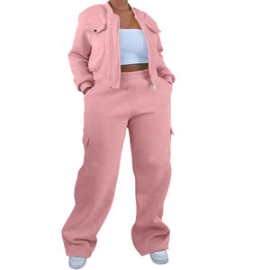 Ensemble 2 pièces pour femme, sweat à capuche en polaire et pantalon multi-poches, sport décontracté, costume long d'hiver, vêtements pour femme à la mode avec fermeture éclair personnalisée - Product Image 5