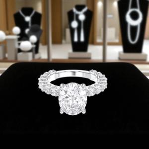 Bague d'éternité en diamant taille ovale et ronde Moissanite de 7.81 carats E-F/VVS-VS (centre 6.00CT) fabriquée en platine pour elle - Product Image 5