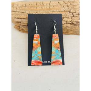 Pendientes Colgantes Geométricos Chapados en Oro con Diamantes y Turquesa Hechos por Artesanos Navajo, con Placa de Plata Esterlina para Bodas - Product Image 1