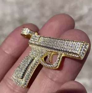 Sterling Silver 14K Yellow Gold Plated 3-Ct Round Cut Diamond Pendant with Gun <b>Charm</b> Customizable for Parties Classic - Product Image 5