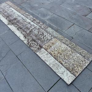 Turkish Runner Rug, 1.9x8.9 ft Vintage Rug, <b>Brown</b> Polka dot <b>Wool</b> Rug - Product Image 4