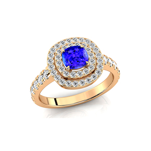 Bague solitaire halo en tanzanite 100% naturelle de luxe, or massif 18 carats plaqué rhodium, certifiée, coupe coussin, pour les mariages et les fêtes - Product Image 6