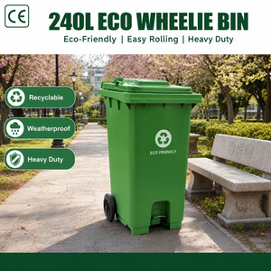 Contenedor de <span class=keywords><strong>Basura</strong></span> Comercial de 240L, Ecológico, de HDPE, con Ruedas, Tapas y Tapón de Drenaje, Resistente, para Interiores/Exteriores - Product Image 1
