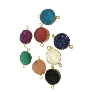 畅销10毫米多色玛瑙Druzy圆形金电镀连接器珠宝制作供应商批发价