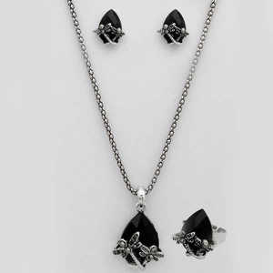 Kriaa 1109703F, juego de colgante de circón negro Chapado en plata clásica con anillo, perla dorada, diamante para regalo de compromiso de fiesta de boda - Product Image 1