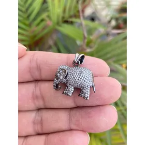 Pendentif éléphant en argent 925 avec placage rhodium, bijou pendentif orné de diamants et d'opales, style religieux, idéal pour les cadeaux - Product Image 5