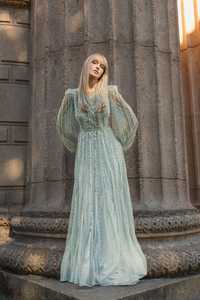 Personalizado O-cuello Slim Fit Regular manga Floral A-Line Maxi vestido de noche Formal cena vestidos de baile mujeres graduación boda tul - Product Image 3