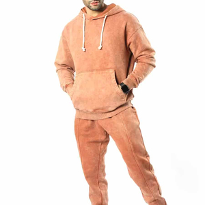 Breathable Plus Size Hooded Casual Men's Acid Wash Tracksuit Winter Printed <b>Lightweight</b> 100% Cotton Windproof Unisex Set - Product Image 1