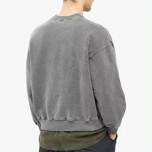 400g estilo Vintage francés Terry sudadera streetwear ácido lavado desgastado Sudadera de cuello redondo de gran tamaño sudaderas con capucha - Product Image 5