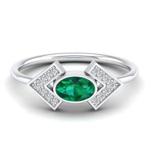 Anillo de Compromiso REYES de Lujo en Oro Sólido de 14K con Moissanita, Impresionante Corte Ovalado, Gema Esmeralda de 0.5 Quilates, Anillos de Joyería de Diseño - Product Image 1