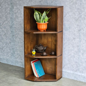 Étagère d'angle moderne à 3 niveaux KGT68024 40x32x99cm en bois d'hévéa, gain de place pour la maison, le bureau, l'atelier, le salon, la chambre - Product Image 2